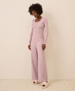 woman wearing a pair of comfy organic cotton pajamas