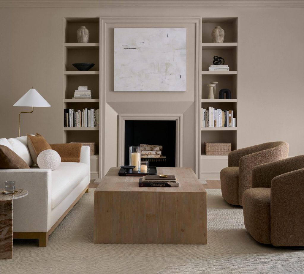 sustainable green guard gold couches from pottery barn in a beautiful living room